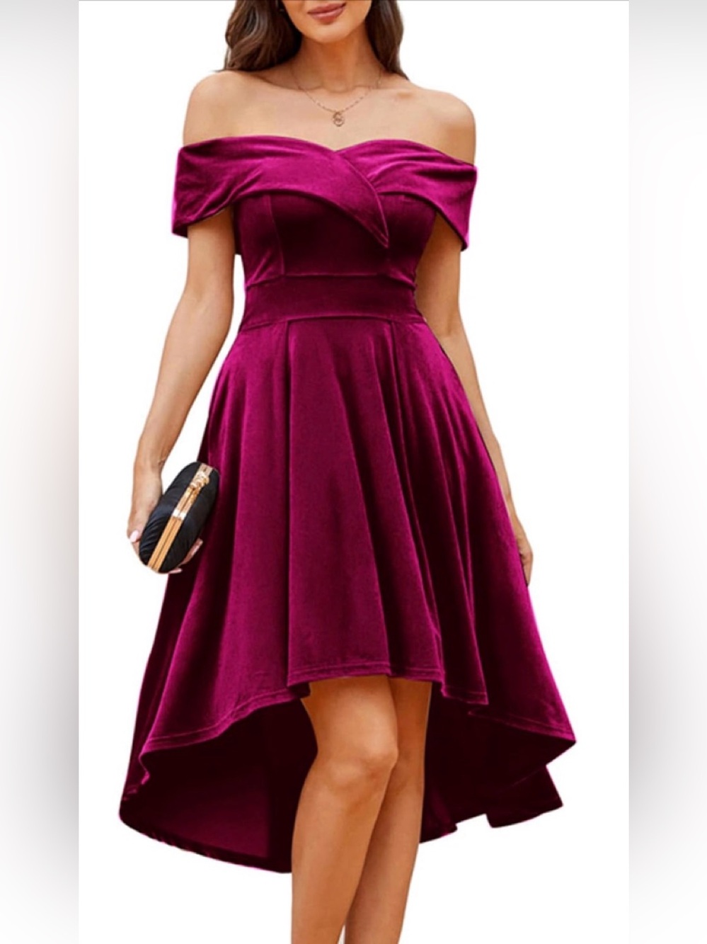 Off-Shoulder Velvet High-Low Dress